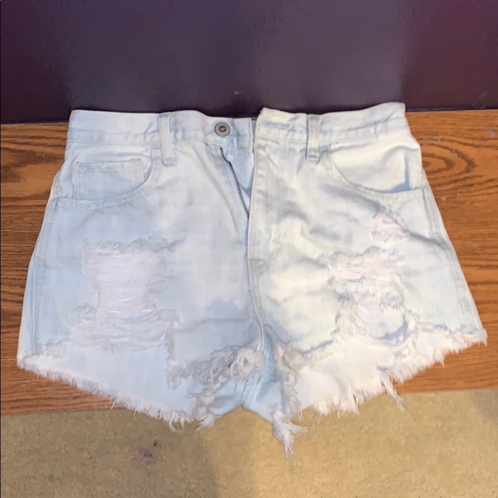 high waisted light blue shorts